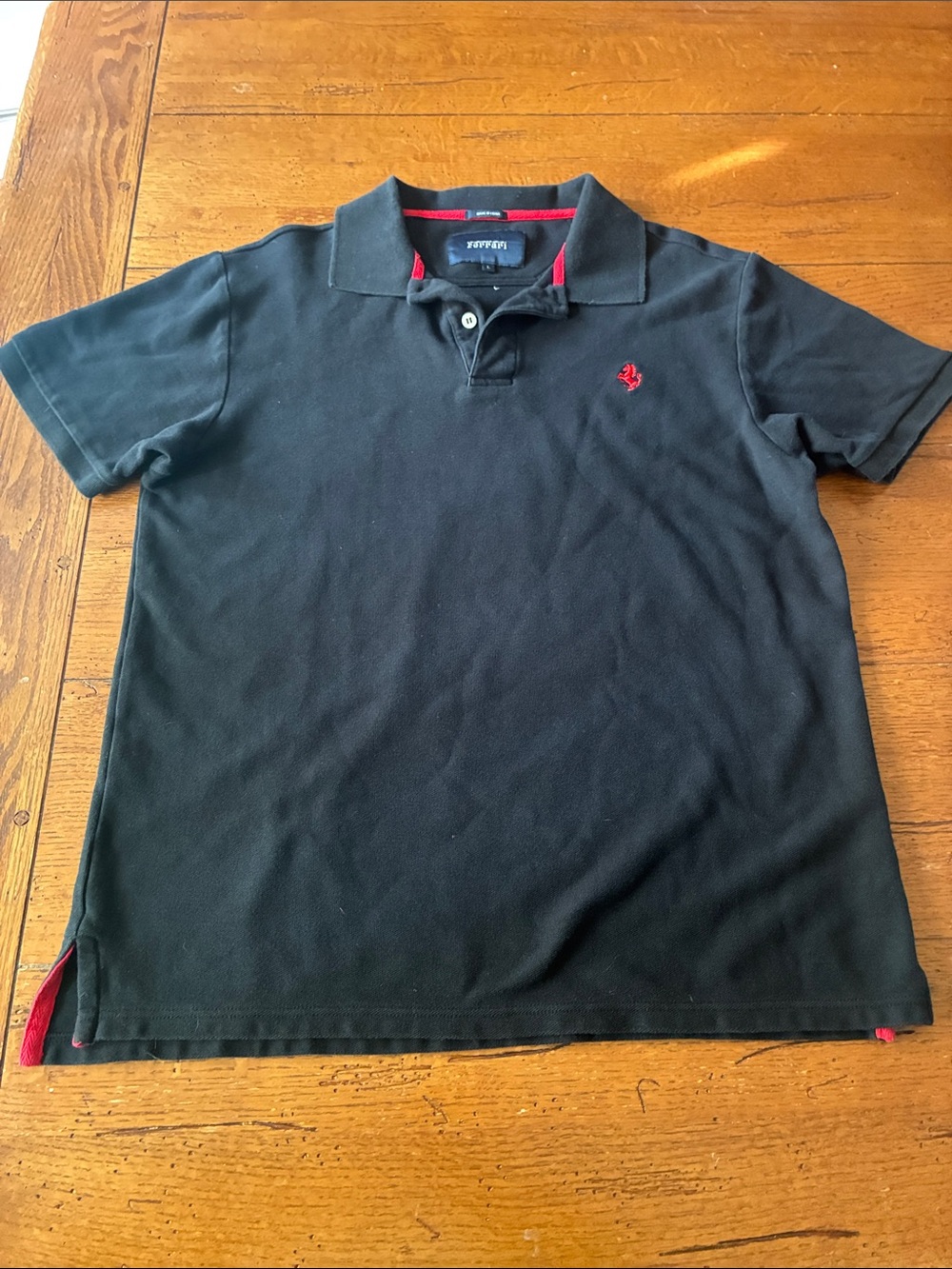Ferrari Men's Black Polo Shirt with Red Accent -